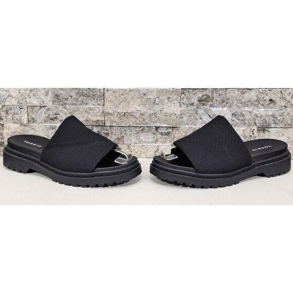 NWT Torrid Flatform Slide Sandals Chunky Lug Stretch Black Minimalist Size 8.5WW - Picture 10 of 12